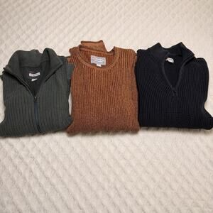 Three 32 BAR BLUES Sweaters bundle of 3 Men Large 1/4 zip, crew neck & full zip